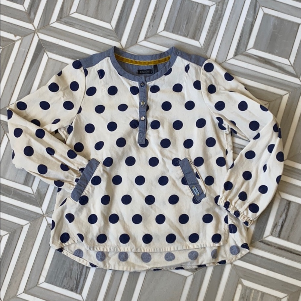 IKKS girls size 5T polka dot navy/cream blouse